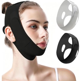 2PCS Faja Papada Facial Lifting Reutilizable, Fajas para Papada Mujer para Dormir, Correa Facial para V Lifting, Reductor de Papada con Banda Ajustable, Moldeador Facial Negro y Gris