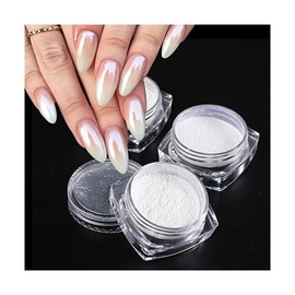 2 Boxes White Pearl Chrome Nail Powder, Mirror Effect Aurora Magic Pearlescent White Nail Powder Pigment, High Gloss Glitter Nail Art, Holographic Ice Aurora Dust Nail Powder for Manicure Decorations