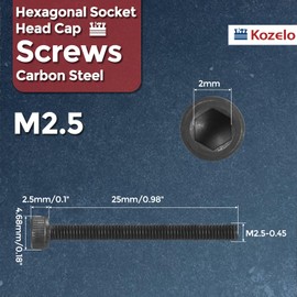Kozelo 30pcs Socket Head Cap Screws - [M2.5-0.45 x 25mm] Alloy Steel Black Oxide Grade 12.9 Internal Hex Screw for 3D Printer Furniture Industrial Use, Black