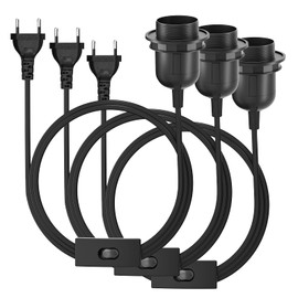 3 x E27 Lamp Holder with Cable, Lamp Holder with Switch with EU Plug, E27 Socket with Cable for Lamp Hanging, Pendant Light, Black