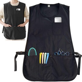 XDONEF Barber Apron Smock Waterproof Work Apron with 4 Pockets Hair Stylist Apron Vest Sleeveless Hairdresser Jacket for Women Men Black