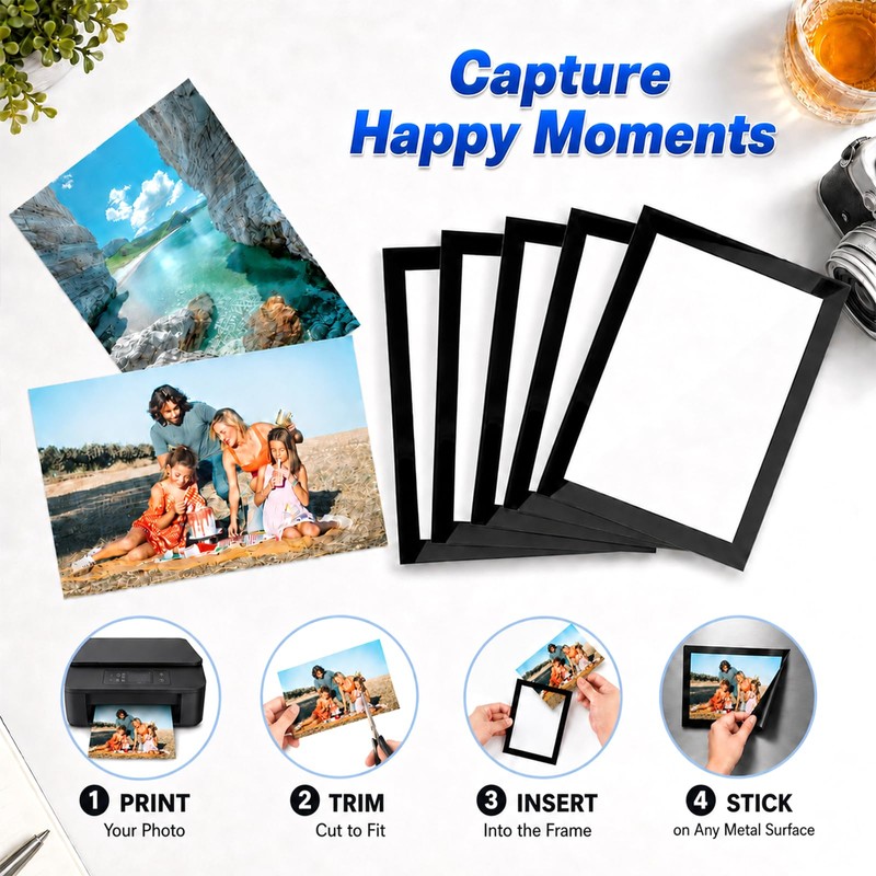 4×6" 6Pack Black Magnetic Photo Frames for Fridge with Strong