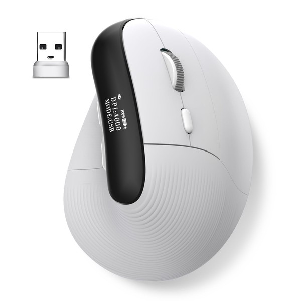 mouse vertical ergonómico inalámbrico con visualización LCD (blanco)