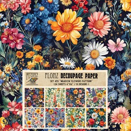Decoupage Paper Pack (24 Sheets 6"x6") Meadow Flowers Pattern # Vintage Styled Pattern Paper for Decoupage, Craft and Scrapbooking