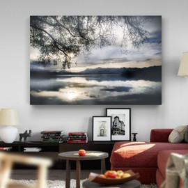 Renditions Gallery Nature Decoration for Home Winter Sunset View of Lake Mountains Modern Artwork Prints for Kitchen Office Wall Hanging - 32"X48" LT08