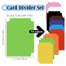 Pack of 50 Card Dividers, 95 x 70 mm Plastic Dividers, Standard Size Card Dividers, Plastic Card Dividers, Dividers Cards, for Sorting Storage (10 Colours)