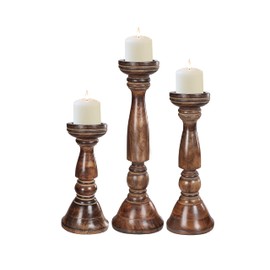 Wood Candle Holder,Candle Holder,Wooden Candle Holder,Pillar Candle Holder,Tall Candle Holders,Farmhouse Candle Holder,Candle Holder Set of 3,Wood Pillar Candle Holder,Height (16+14+12) inch Burnt