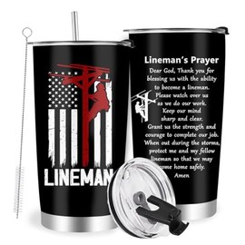 Farecnt Lineman Gifts for Men, Lineman Workers Tumbler with Lid Straw 20oz, Appreciation Birthday Retirement Graduation Gifts for Electrician, style1
