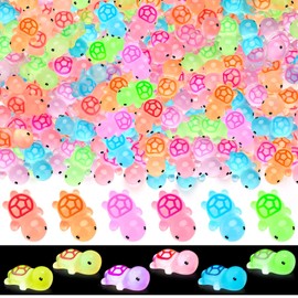 WHDLQFL 60 Pcs Luminous Mini Resin Turtles Sea Turtle Figurines, Miniature Animal Figures, Tiny Sea Turtle Animals Glow in The Dark for Garden