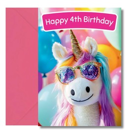 LimaLima 4th Birthday Card for Girls – Cute Unicorn Design – Fun Birthday Greeting Card for Daughter, Niece or Granddaughter – Colourful A5 Card with Envelope