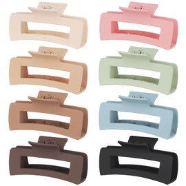 4.1 Inch Large Hair Claw Clips 8 Pcs Rectangle Big Hair Clips for Thick Hair Nonslip Claw Clips Acrylic Banana Jaw Clips Hair Accessories for Women and Girls (Brown Colorful)