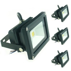 QUANS 10W 12V 24V DC AC Low Voltage LED Flood Light Lamp Floodlight Security Outdoor Waterproof Ultra Bright Black, 4 Pack Cool White