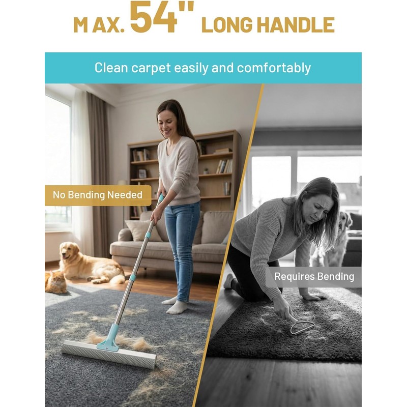 DELOMO 54” Carpet Rake for Pet Hair Removal, Dual-Sided Rug