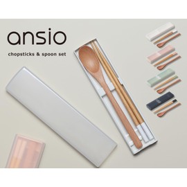 Ansio CT-27 Sound-Resistant Antibacterial Chopsticks Spoon 7.1 inches (18 cm), Pull Lid, Chopsticks Case Set, Natural Wood, Green, Dishwasher Safe, Made in Japan