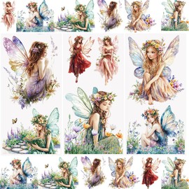 WANDIC 3Pcs Glitter Rub On Transfer Stickers Fairy Theme Decals Waterproof Stickers Elf Decals for DIY Scrapbooking Photo Albums Furnitures, 15 * 30cm
