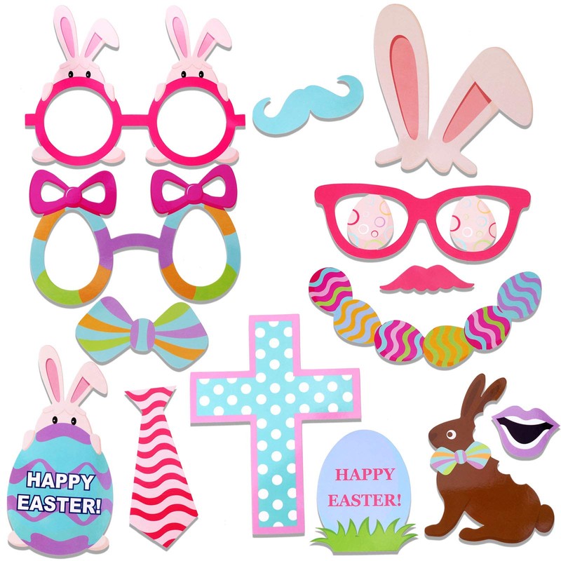 HOWAF Easter Decorations, 24pcs Easter Photo Booth Props and Happy