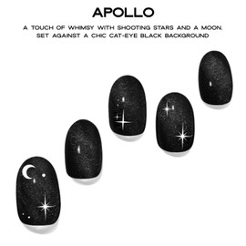 Adora Couture Semi Cured Gel Nail Strips with 30 Pieces, Salon Quality Nail Wraps for Women, Black Glitter Shimmering with Stars UV Gel Nail Stickers, UV Light Required, Apollo