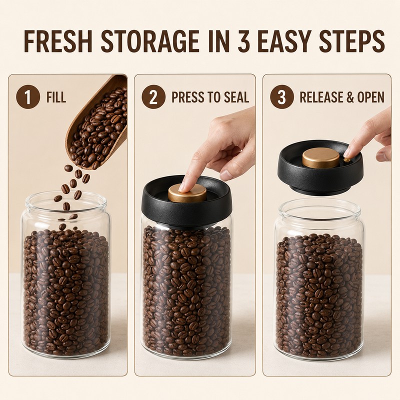 Press-Down Vacuum Glass Storage Canister with Air Release Valve, Airtight