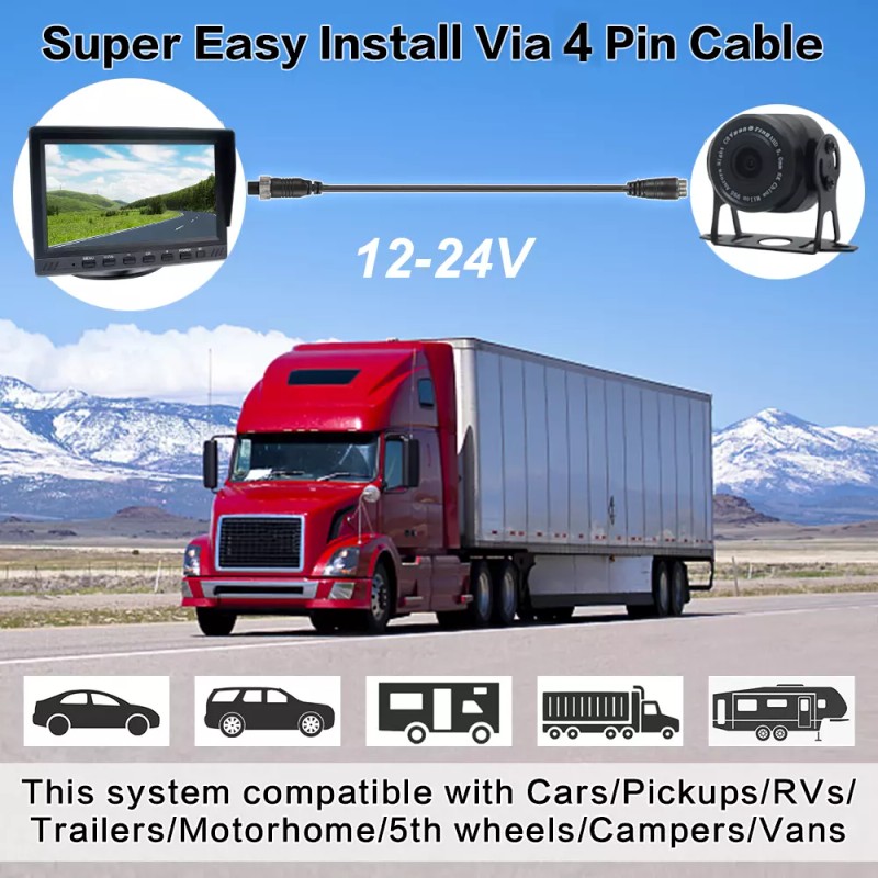 YuanTing 7" Monitor+2x Wired 4Pin Backup Rear View Camera System