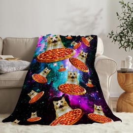 Funny Cat Blanket Pizza Cat Throw Blanket Cute Cat Decor Merch Cozy Flannel Fleece Soft Plush Fuzzy Warm Lightweight Bedding Cat Lover Gifts Stuff for Women Girls Kids 50"X40"