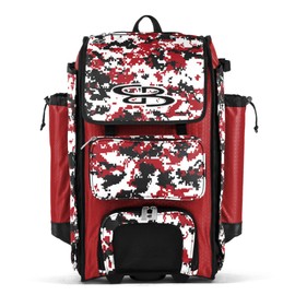 Boombah Catchers Superpack Hybrid Digital Camo Bat Bag Red/Black - Wheeled & Backpack Version