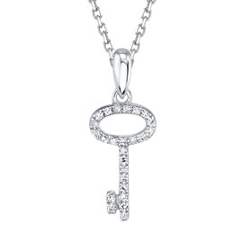 SERAFINA Diamond Key Charm Pendant Necklace Little Treasures | 925 Sterling Silver Name Necklace with Natural Diamonds | 0.05 Carats and 16" to 18" Adjustable Necklace for Her