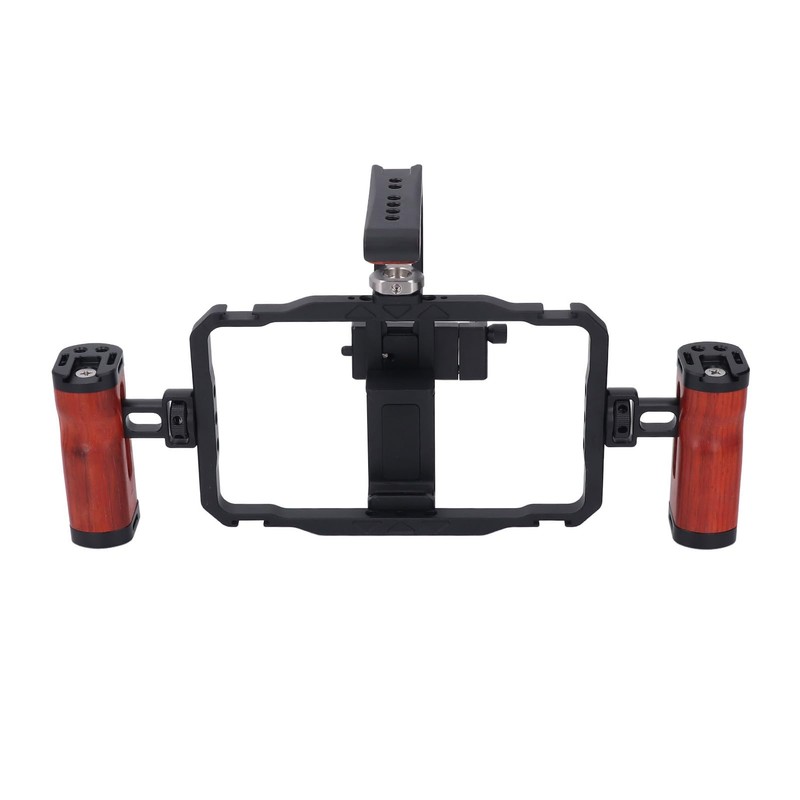 Aluminum Alloy Detachable Dual Wooden Handles Phone Cage for Cellphone