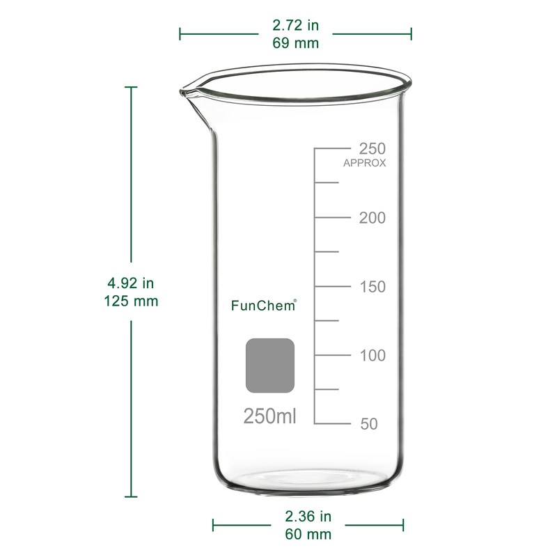 FunChem Glass Beaker, 1-Pack High Borosilicate Glass Graduated Tall Beaker