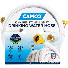Camco TastePURE 25-Ft Water Hose - RV Drinking Water Hose Contains No Lead, No BPA & No Phthalate - Features Diamond-Hatch Reinforced PVC Design - 5/8” Inside Diameter, Made in the USA (22783)