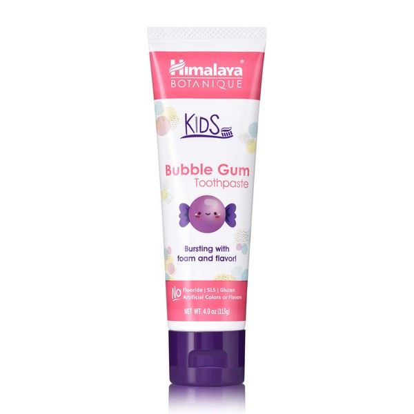 Himalaya Botanique Kids Toothpaste, Bubble Gum Flavor to Reduce Plaque and Keep Kids Brushing Longer, Fluoride Free, 4 oz
