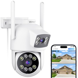 【Two Monitoring Screens・24-Hour Continuous Recording・Automatic Tracking】 VORGUT Security Camera Outdoor Wireless 360° PTZ Rotation Double Lens Dual Screen Monitoring Automatic Tracking AI Human