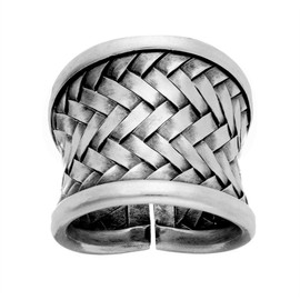 81stgeneration Women's 999 Fine Silver Karen Hill Tribe Wide Woven Braided Weave Adjustable Ring