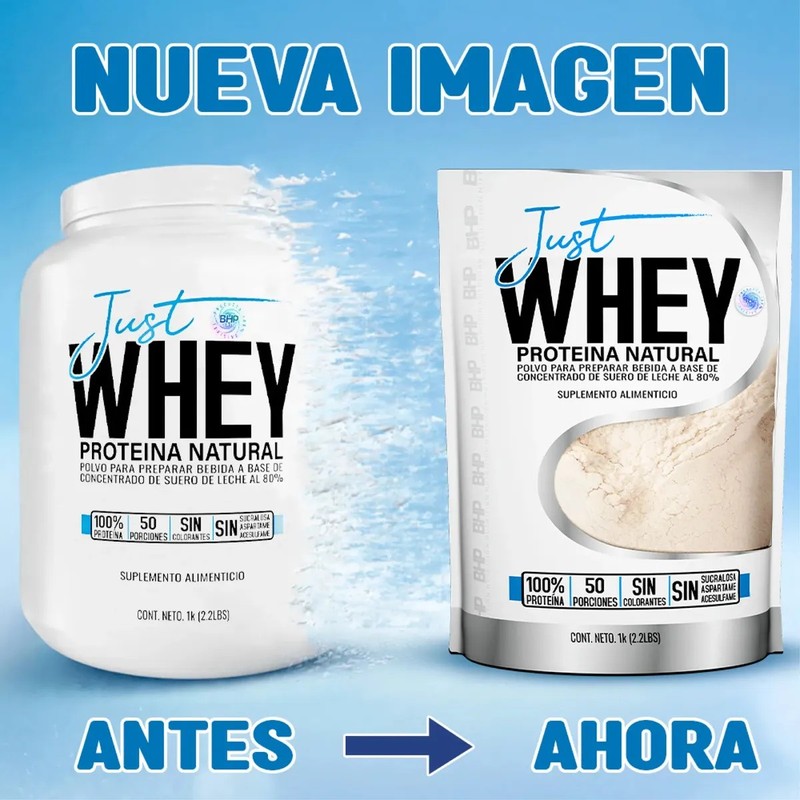 Proteína Whey BHP Nutrition Natural, 1 kg de Polvo Sin