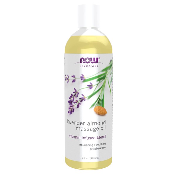 NOW Solutions, Lavender Almond Massage Oil, Vitamin Infused Blend, Therapeutic and Soothing, 16-Ounce