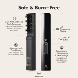 Aberlite Go 2 - Cordless Beard & Hair Straightener - Pain-Free Anti-Scald Comb Tooth - Advanced Ionic Conditioning - Wireless Straightener Heated Brush Comb- for All Beard Types