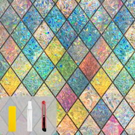 Countewol Rainbow Privacy Window Film Stained Glass Window Film That is Adhesive-Free, Residue-Free, Reusable, and Easy to Install with Tools. (Rainbow, 17.5 X 118 in)