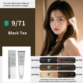 PureStyle 100g Professional Permanent Hair Color Dye Cream Ammonia Free, Long Lasting Cool Dark Brown Color, Natural Shine, For All Hair Types Easy At Home Application (9/71 Cool Dark Brown)