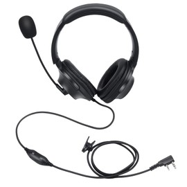 Uv-5r Over Ear Headset Walkie Talkie Earmuffs Headphone 2-Way Radio Earpiece with Vox Boom Mic Microphone Tactical Overhead Noise Cancelling Ear Muffs for Baofeng(Binaural,Wired,Black)