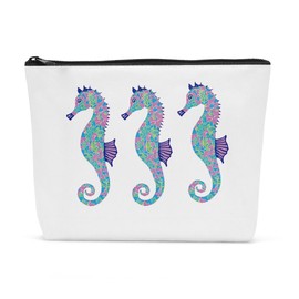 Sldpngo Summer Design Preppy Beach Seahorse Makeup Bag Cute Vibrant Hawaii Preppy Coastal Travel Toiletry Cosmetic Make Up Bag Gift for Women Design