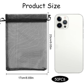 dogmoon Sheer Organza Bags, 50PCS 17x23cm Medium Organza Gift Bags, with Drawstring Jewelry Gift Bags, Wedding Favour Bags for Party Festival Game(Black)