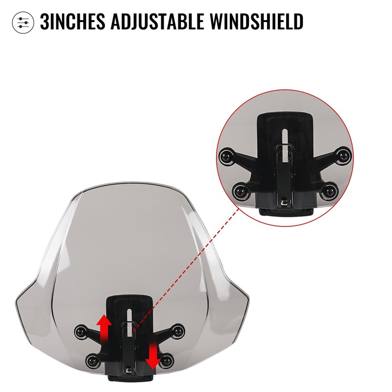 LUXEMOTO Front Windshield for Can-Am Ryker All Models, 3" Adjustable