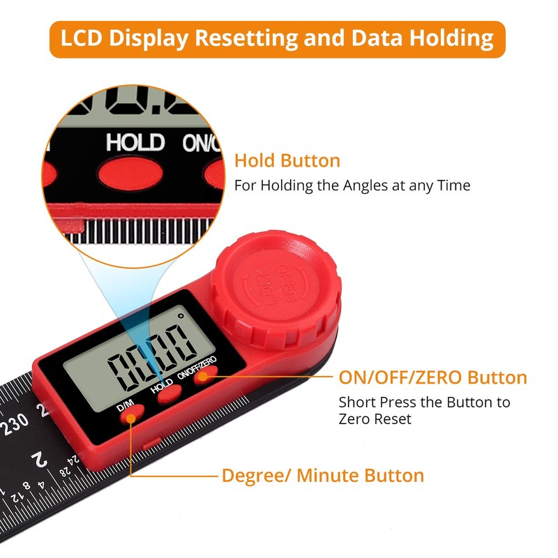 Neoteck Digital Angle Finder Ruler 11-Inch 300mm Protractor Angle Gauge