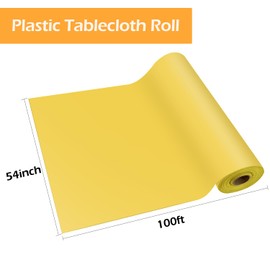 Plastic Table Cover Roll Yellow Disposable Table Cloth 54 in x 100 Ft, Plastic Table Cloths with Slide Cutter, Table Cover for Parties