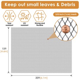 PACETAP Pond Netting Kit 15 x 20 Ft for Leaves, Heavy Duty Koi Pond Cover, Pool Protective Cover Netting with Stakes Protecting Koi Fish from Birds, Cats, Predators