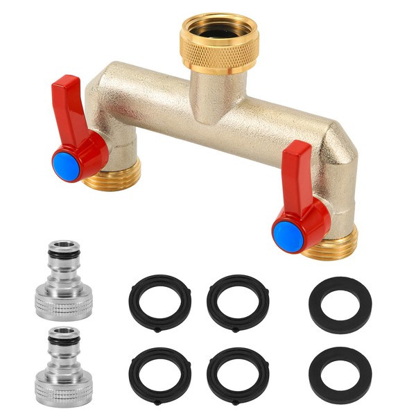 Brass Garden Hose Splitter, Tap Splitter 2 Way with Washers