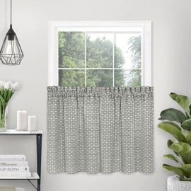 Bedford Front Tab Window Curtain Tier Pair Set - 58 Inch Width, 36 Inch Length, 2-inch Rod Pocket - Grey - Light Filtering Fabric with Yarn Dyed Woven Accents & Machine Washable by Achim Home Décor