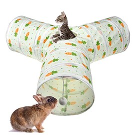 Vehomy Bunny Rabbit Tunnels Rabbit Cat 3 Way Collapsible Tunnel with Cute Carrot Patterns Small Pet Hideout Activity Tunnel Tube Toy for Bunny Kitten Cat Dwarf Guinea Pig Y Shape
