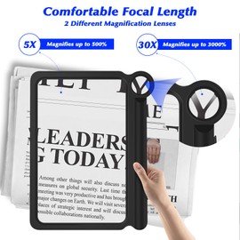 NZQXJXZ 30X 5X Magnifying Glass for Reading, Large and Lightweight Magnifier, Provide Full Book Page Viewing Area, Perfect Handheld Magnifier for Reading Small Prints and Low Vision, Black