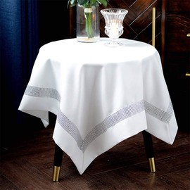 Square Tablecloth Modern Tablecloths Tablecloth with Diamonds Suitable for Restaurant Wedding Coffee Outdoor Party Holiday Table Use (Off-White, 85 x 85 cm)
