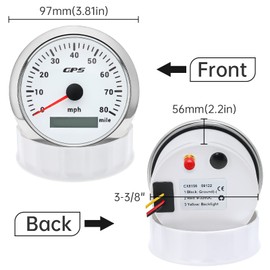 ARTILAURA GPS Speedometer Boat 85mm 3-3/8" 7 Color 80MPH Gauge Waterproof 9-32V for Marine AUTO Car Motorcycle Truck (White)